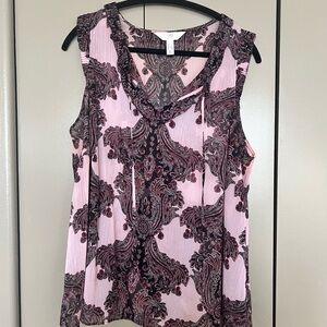 Addition Elle Pink and Black Paisley Sleeveless V-Neck Top